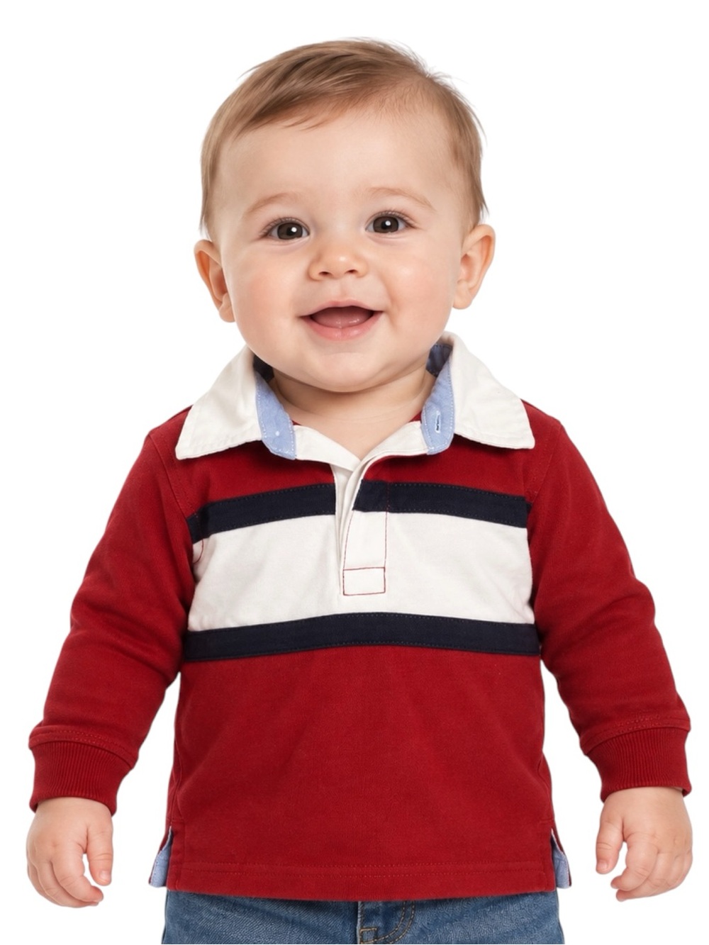 Gymboree Baby Boys Size 3-6M Red Striped Rugby Polo Shirt